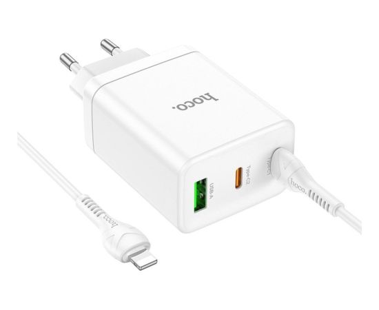 Hoco   Phone charger Hoco 2 x USB C + USB A QC3.0 PD 3A 35W + cable USB C to Lightning N33 white Telefonu lādētāji 220v
