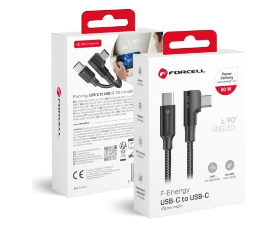 Forcell   Cable USB C to USB C Forcell F-Energy QC4.0 PD 5A 100W Cafule 90° 2 m CC-1Deg black Дата USB-кабели
