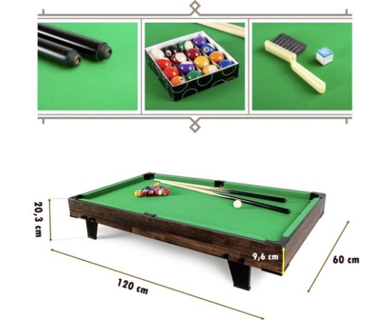 Pūla biljarda galds Bilaro Pool Break (120x60cm), ar zaļu audumu un aprīkojumu Biljards