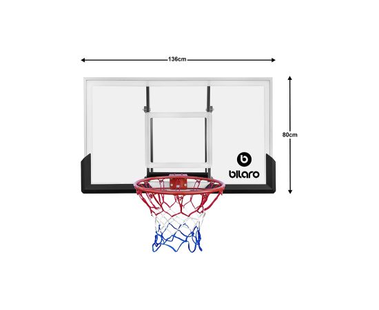 Basketbola vairogs Bilaro Omaha Class (136x80 cm, 8 mm rūdīts stikls) ar grozu un tīkliņu Для баскетбола