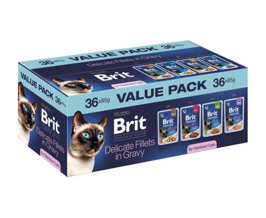 BRIT Premium by Nature Delicate fillets in gravy Sterilised Box - wet cat food - 36x85g Консервы кошек