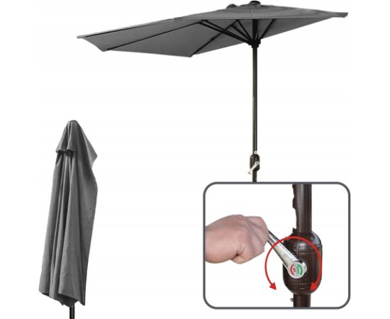 Goodhome PARASOL OGRODOWY ŚCIENNY DUŻY SOLIDNY SKŁADANY 2,7 M Z KORBKĄ SZARY Новинки Для дома и сада 