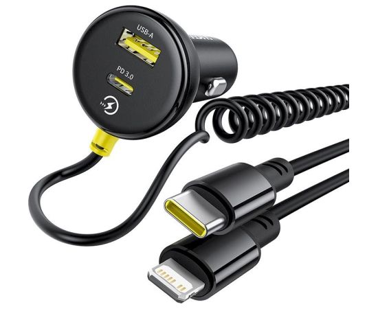 Baseus Circular 60W Auto lādētājs USB-A + USB-C ar iebūvētu Lightning + USB-C kabeli 1,4 m / melna Telefonu lādētāji 12v Automašīnām