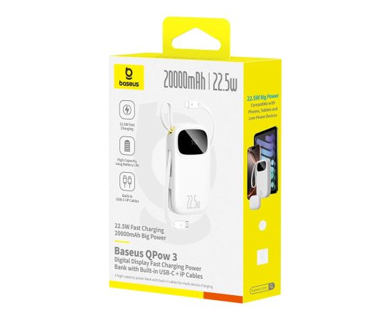 Baseus EnerFill FC31 Pārnēsājamā baterija 20000 mAh 22.5W USB-C + Lightning / balts Power Banks