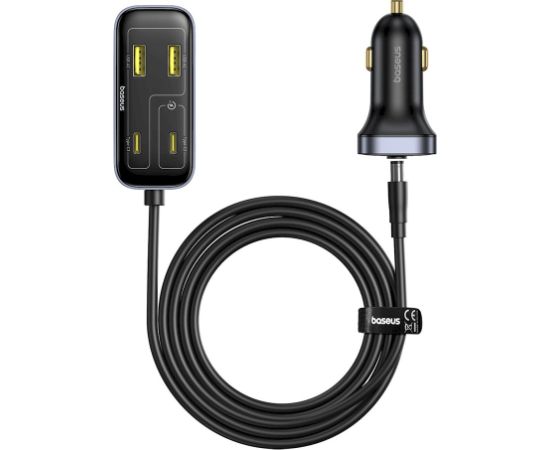 Baseus BackseatPal L1 Auto lādētājs 110W 3 x USB-A + 3 x USB-C ar 1,5 m pagarinātāju / melna Telefonu lādētāji 12v Automašīnām
