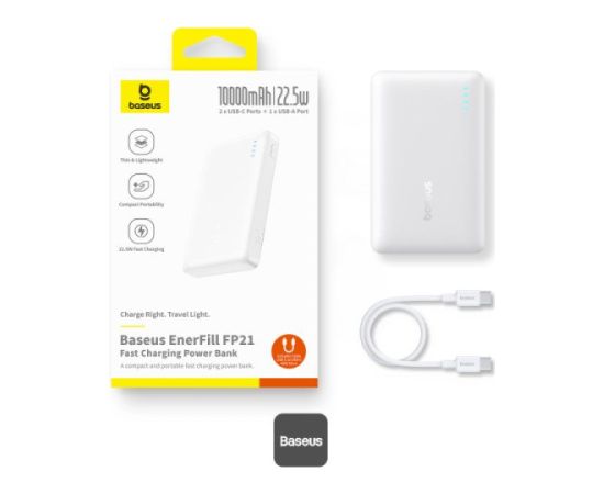 Baseus EnerFill FP21 Портативный аккумулятор 10000 mAh 22.5W USB-A USB-C / белый Power-банки