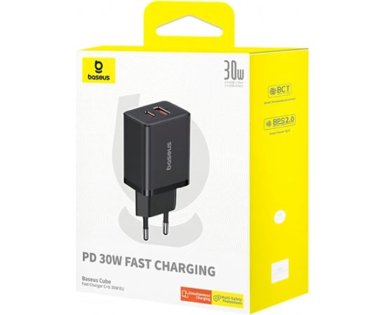 Baseus Cube Pro 30W Lādētājs USB-C USB-A / melns Telefonu lādētāji 220v
