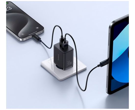 Baseus Cube Pro 30W Lādētājs USB-C USB-A / melns Telefonu lādētāji 220v