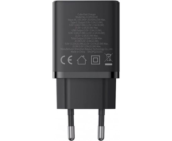 Baseus Cube Pro 30W Lādētājs USB-C USB-A / melns Telefonu lādētāji 220v