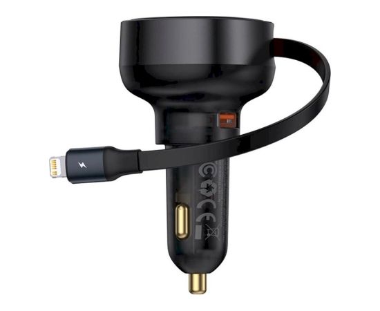 Baseus Enjoyment Pro 55W USB-A Auto lādētājs ar ievietojamu Lightning kabeli / melna Telefonu lādētāji 12v Automašīnām