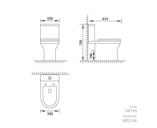 WC pods Vento Bergen  bez apmales ar horizonālo izvādu, 3/6l, ar duroplast Soft Close vāku, ūdens padeve no apakšas Tualetes Podi uz grīdas