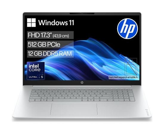 HP OmniBook 3 17-dg0053ngx (silver, Intel® Core? Ultra 5 225U, Intel® Graphics, 12 GB DDR5, 512 GB (512 GB SSD), Windows 11 Pro) - German - DE Layout Ноутбуки