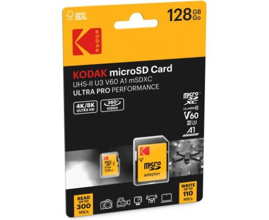 Kodak MicroSDXC 128GB UHS-II U3 A1 V60 Ultra Pro Atmiņas kartes micro SD SDHC