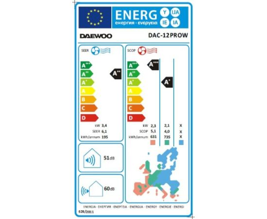 Daewoo gaisa kondicionieris DAC 12PROW, 12000 Btu, invertors, Wi-Fi funkcija Gaisa kondicionieri