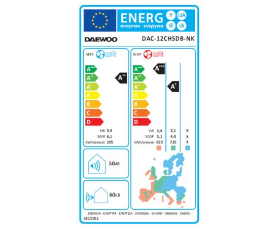 Daewoo gaisa kondicionieris DAC 12CHSDB NK, 12000 Btu, invertors, Wi-Fi funkcija Gaisa kondicionieri