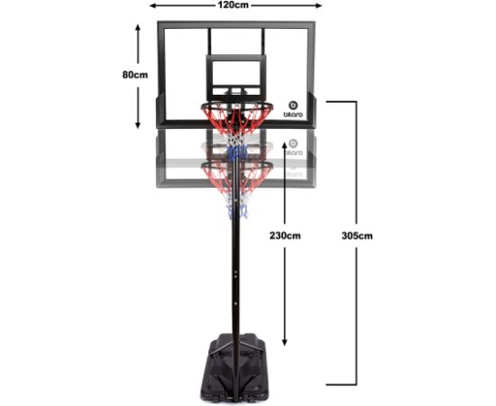 Mobilus krepšinio stovas Bilaro Oakland 120x80cm + apsauga + kamuolys Для баскетбола
