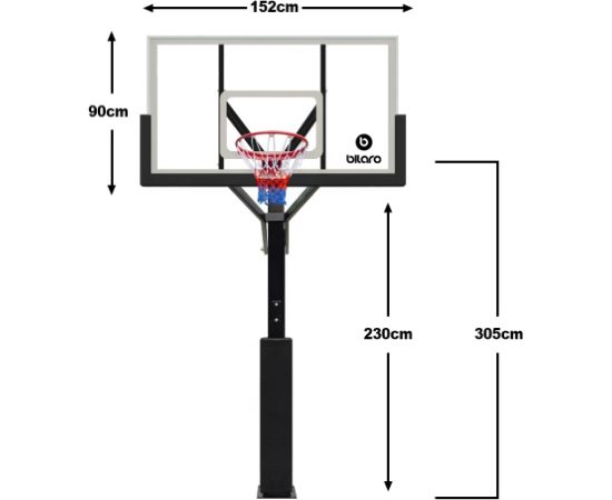 Iebetonējams basketbola statīvs Bilaro Tucson 152x90cm, 10mm rūdīts stikls ar aizsargu Для баскетбола