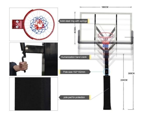 Betona basketbola statīvs Bilaro Fremont 180x105cm, 12mm rūdīts stikls Для баскетбола