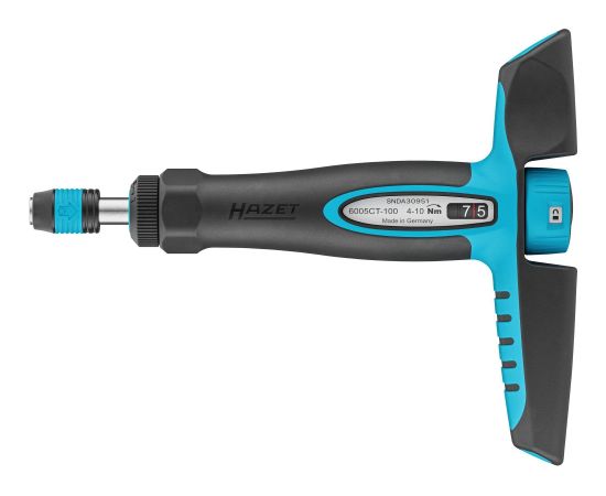 Hazet torque screwdriver 6005CT-100 black/blue, 4 - 10 Nm, 1/4" bit holder, T-handle Jaunumi -Dārzam