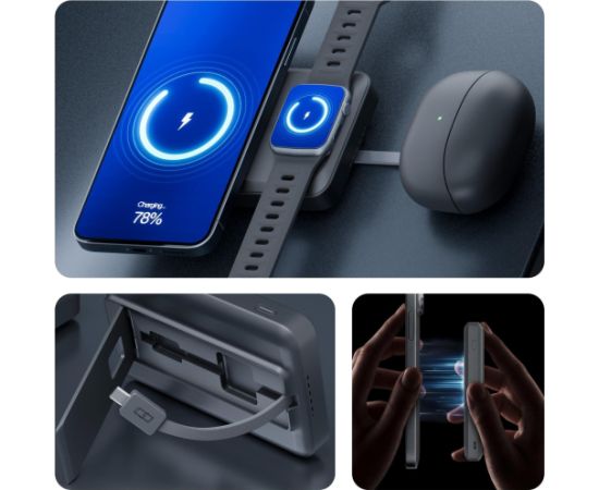 Powerbank 3MK SafeCell 4 in 1 Semi-Solid 22.5W Build in Cable Apple Watch MagSafe 10,000mAh Grey Jaunumi - Datori
