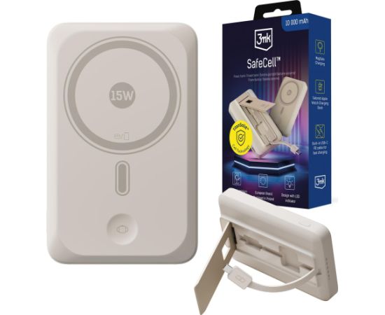 Powerbank 3MK SafeCell 4 in 1 Semi-Solid 22.5W Build in Cable Apple Watch MagSafe 10,000mAh Beige Jaunumi - Datori