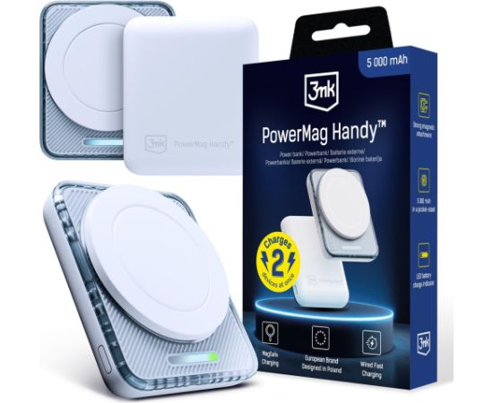 Powerbank 3MK  PowerMag Handy 22.5W MagSafe 5,000mAh White Jaunumi - Datori