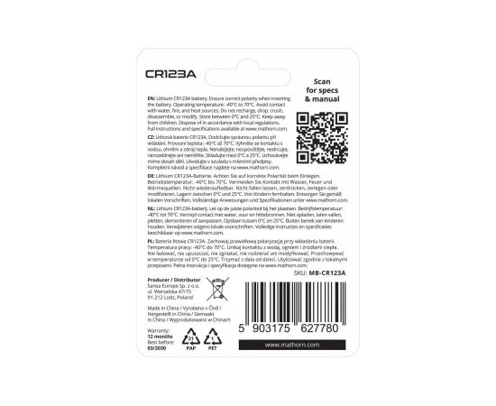 Akyga Litija baterija Mathorn Ultimate CR123A 1500mAh Lithium Новинки Компьютерная техника