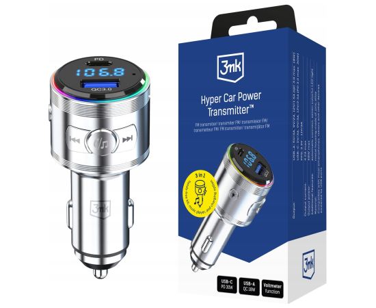 3mk Hyper Car Power Transmitter 48W Auto FM Transmiteri un Carplay ierīces