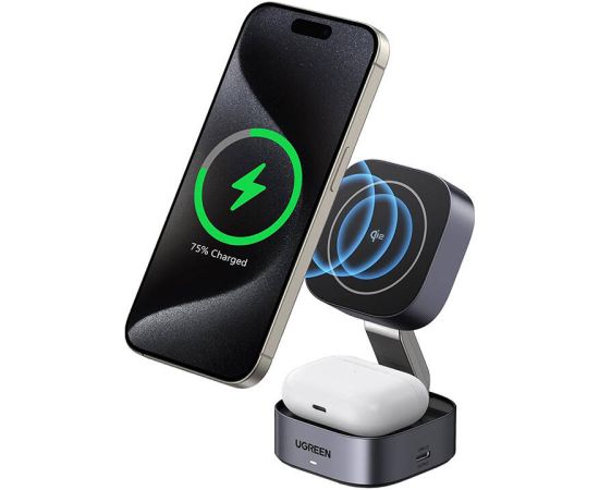Ugreen 2-in-1 Qi2 Magnetic Foldable Charging Station (No AC Adapter) (Atv. iepak.) Зарядные устройства