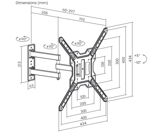 Maclean TV or Monitor Mount / Bracket, max. 23–65", max. load 30 kg, universal, max. VESA 400x400, MC-759 N TV un monitoru stiprinājumi, kronšteini