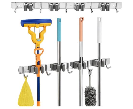 Maclean Wall-Mounted Organizer for Garden Tools and Mops, Steel, with Hooks, Max. Load 20 kg, Width 49 cm, MC-184 Priekšnama mēbeles