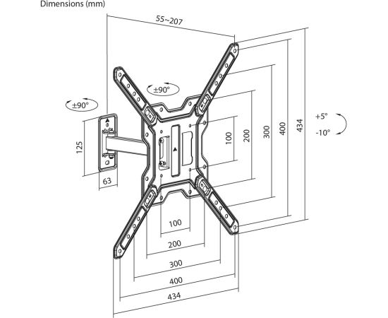 Maclean TV or Monitor Mount / Bracket, max. 23–65", max. load 30 kg, universal, max. VESA 400x400, MC-758 N TV un monitoru stiprinājumi, kronšteini