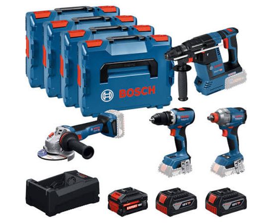 Bosch Powertools Combo Kit 18 volt tool set with cordless drill, cordless impact wrench, hammer drill and angle grinder (kit) Наборы электроинструментов