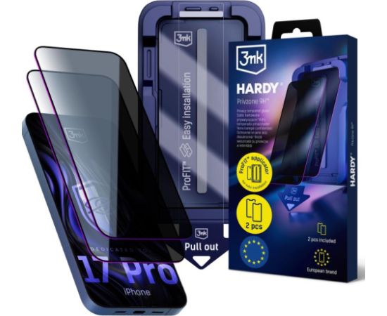 3mk Hardy Privzone 9H - Apple iPhone 17 Pro Ekrānu aizsardzība