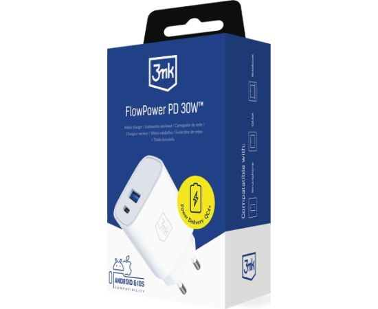 3mk FlowPower 30W 1A1C PD 3 0 QC4+ White (5903108750820) Зарядные устройства