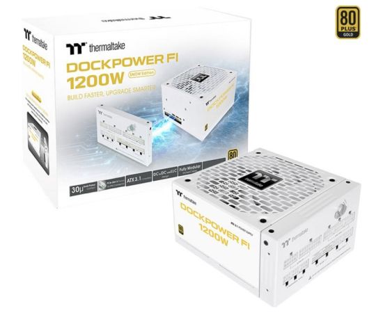 Thermaltake Dockpower FI 1200W Snow (white, 1x 12-pin high power GPU, 5x PCIe, cable management, 1200 watts) Datoru barošanas bloki