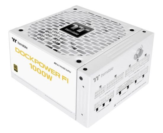 Thermaltake Dockpower FI 1000W Snow (white, 1x 12-pin high power GPU, 5x PCIe, cable management, 1000 watts) Datoru barošanas bloki