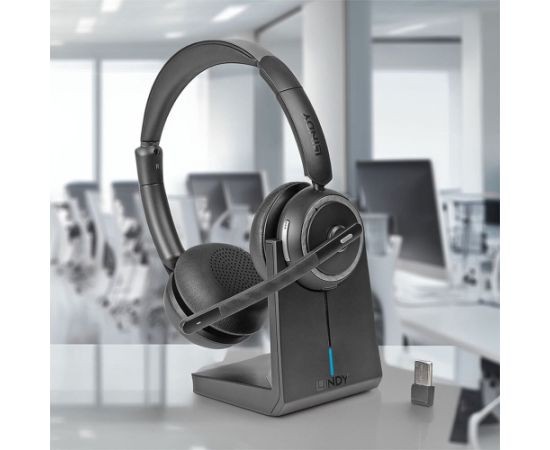 Lindy L118 Wireless Office Headset with Charging Station (20450) (Black, Bluetooth) Наушники