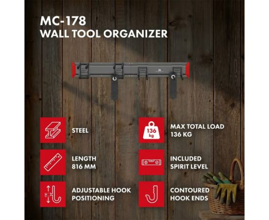 Maclean Wall-Mounted Tool Organizer, steel, max. load 136 kg, width 816 mm, MC-178 Priekšnama mēbeles