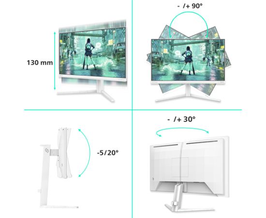 Monitors Philips Philips Evnia 3000 24M2N3201P/00 dators monitors 60,5 cm (23.8") 1920 x 1080 px Full HD LCD White Monitori