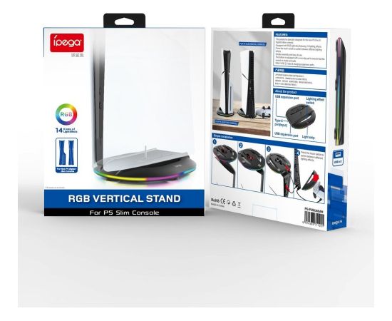 iPega P5S035SAH Vertical Stand (2xUSB-A) with RGB priekš PS5 Slim/PS5 Pro / melns Piederumi konsolēm