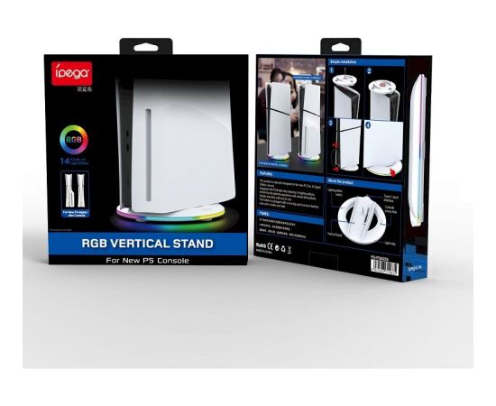 iPega P5S025S Vertikāls statīvs ar RGB priekš PS5 Slim/PS5 Pro / balts Piederumi konsolēm