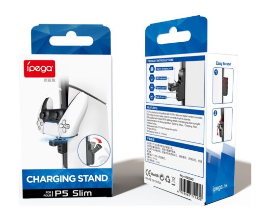 iPega P5S040 Charger Dock Lādēšanas dokstacija kontrolierim priekš PS5 Slim/PS5 Pro / melns Piederumi konsolēm