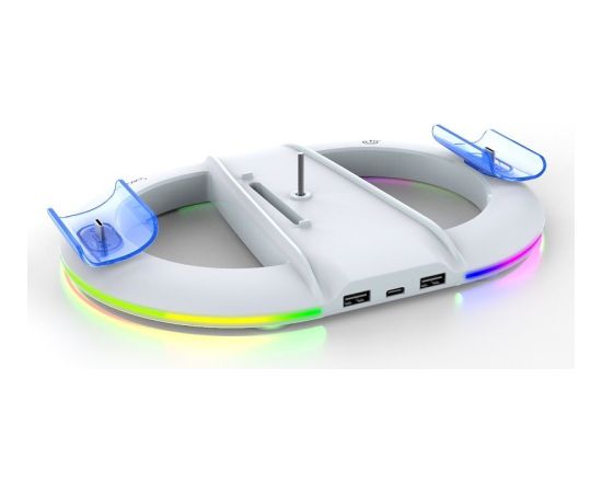 iPega P5S045 Vertikāls uzlādes statīvs ar RGB priekš PS5 Slim/PS5 Pro / balts Piederumi konsolēm