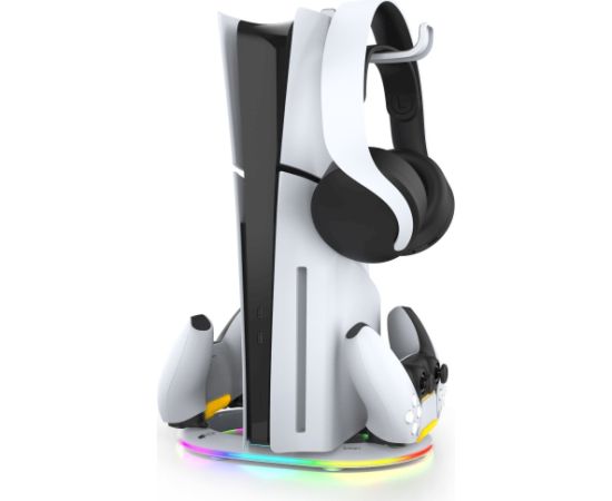 iPega P5S045 Vertikāls uzlādes statīvs ar RGB priekš PS5 Slim/PS5 Pro / balts Piederumi konsolēm