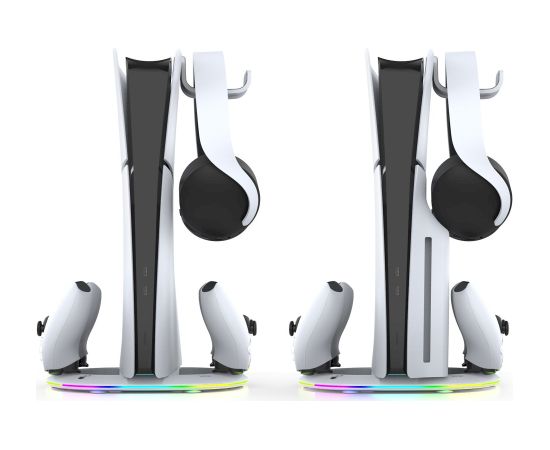 iPega P5S045 Vertikāls uzlādes statīvs ar RGB priekš PS5 Slim/PS5 Pro / balts Piederumi konsolēm