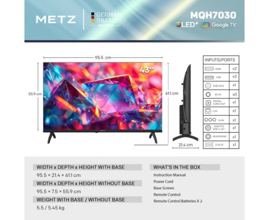 Metz MQH7030Z 109.2 cm (43") Full HD Smart TV Black Televizori