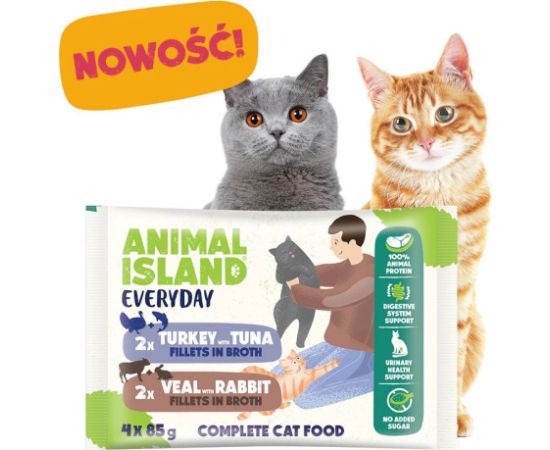 ANIMAL ISLAND Veal / Rabbit & Turkey / Tuna Fillets in broth - wet cat food - 4x85g Barība