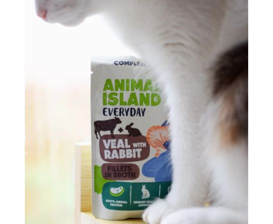 ANIMAL ISLAND Veal / Rabbit & Turkey / Tuna Fillets in broth - wet cat food - 4x85g Barība