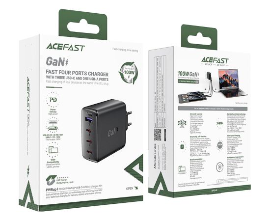 Сетевая зарядка Acefast A94 100W GaN 3xUSB-C/USB-A черная Зарядные устройства